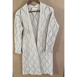Moon & Madison Chenille Crochet Duster Cardigan Beige SM Cozy Staple Boho Layers